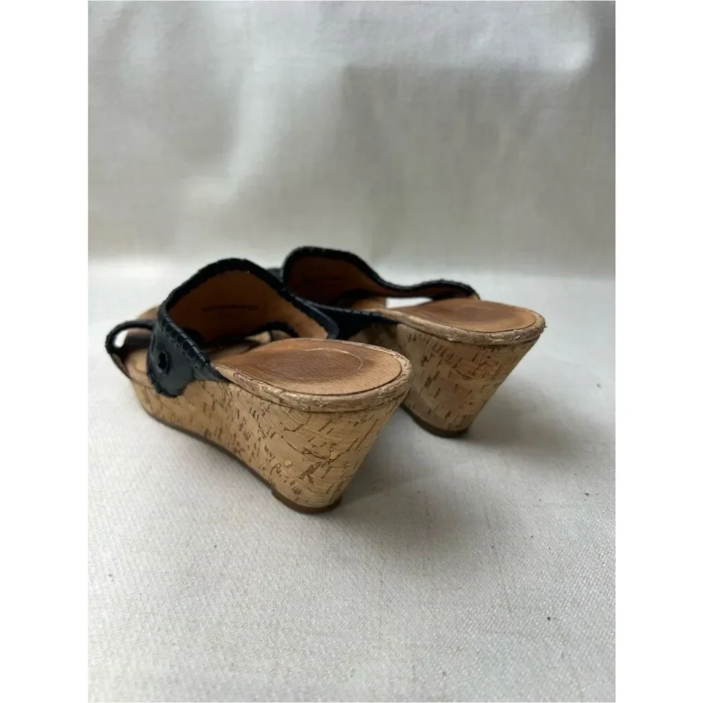 Jack Rogers Black Leather Cork Wedge Slide Sandals Women’s 6.5